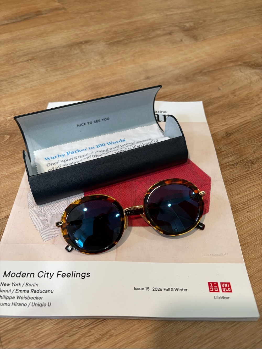 Warby Parker Harriet Sunglasses Tortoiseshell Round Sunglasses with Blue Lenses